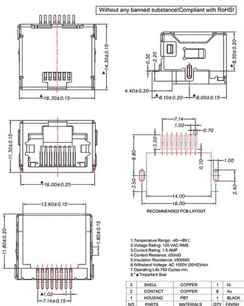 沉板RJ45網口STP規(guī)格