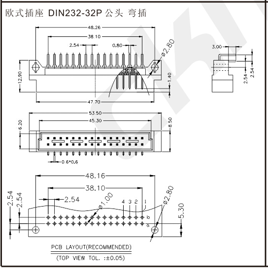 歐式插座 32 PIN 公頭彎插