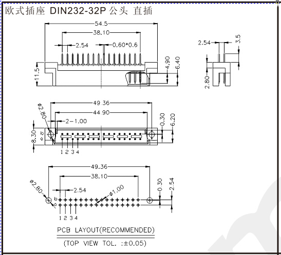 歐式插座 32 PIN 公頭直插