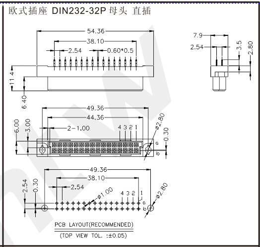 歐式插座 32 PIN 母頭直插