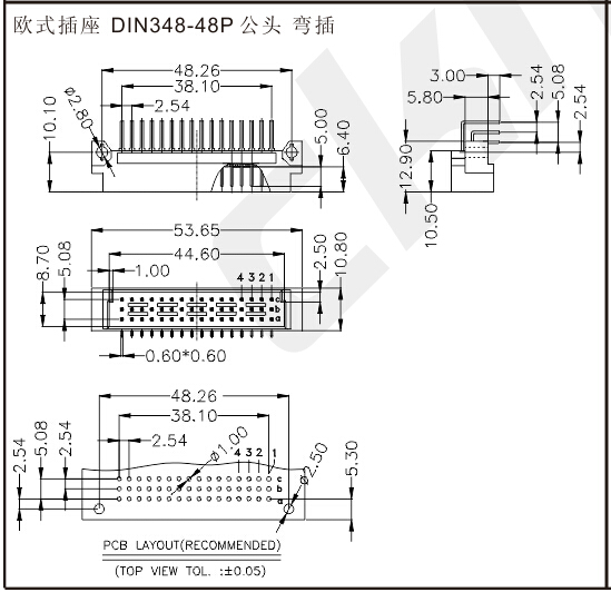 歐式插座 DIN348-48P 公頭彎插