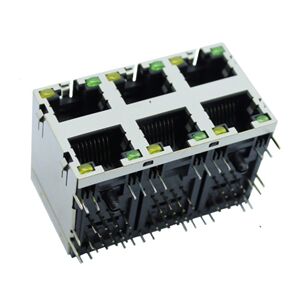 RJ45-8P8C 2*3 六連體 帶燈帶彈 彎插（5 jb-2*3-8p8c-led-s-e）