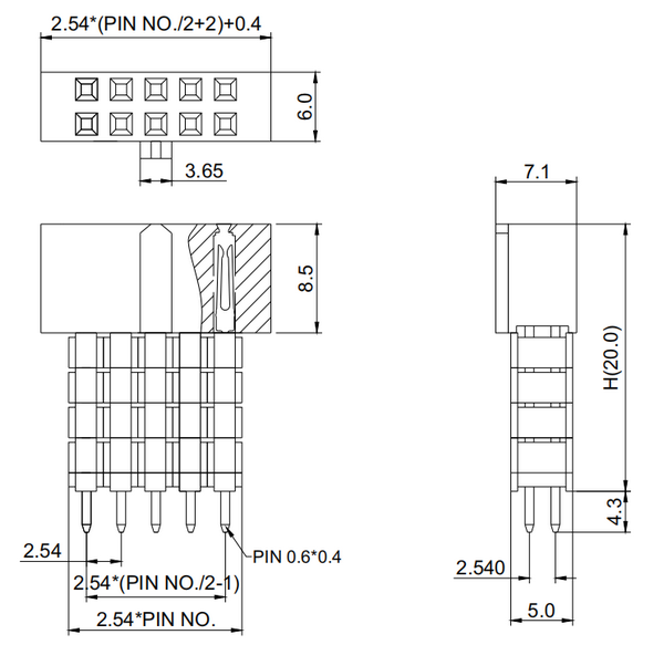 2.54mm雙排 排母 直插Y型端子 帶凸+排針?biāo)苣z